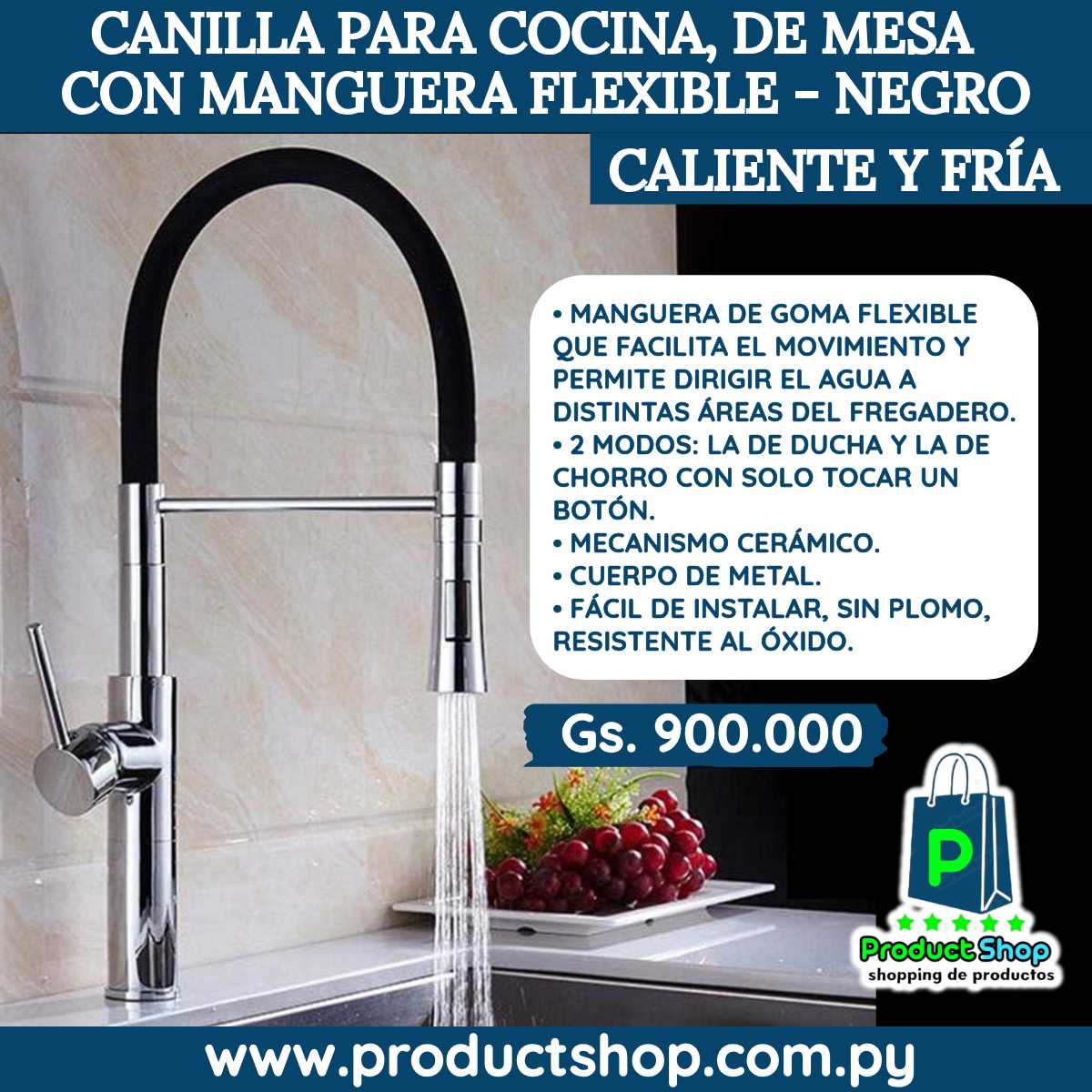 Canilla para cocina de mesa con manguera flexible frío caliente